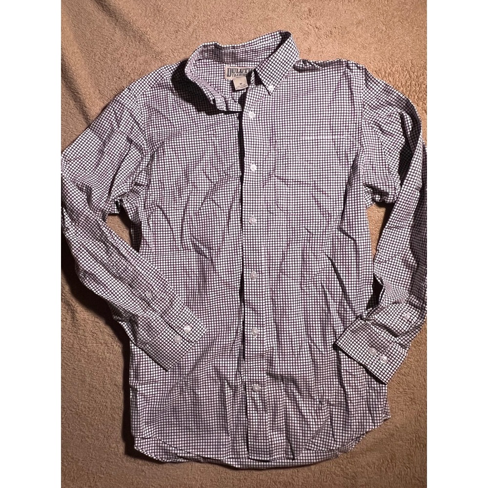 Duluth Trading Co Men Med Brown Checkered Slim Button Down Long Sleeve Top
